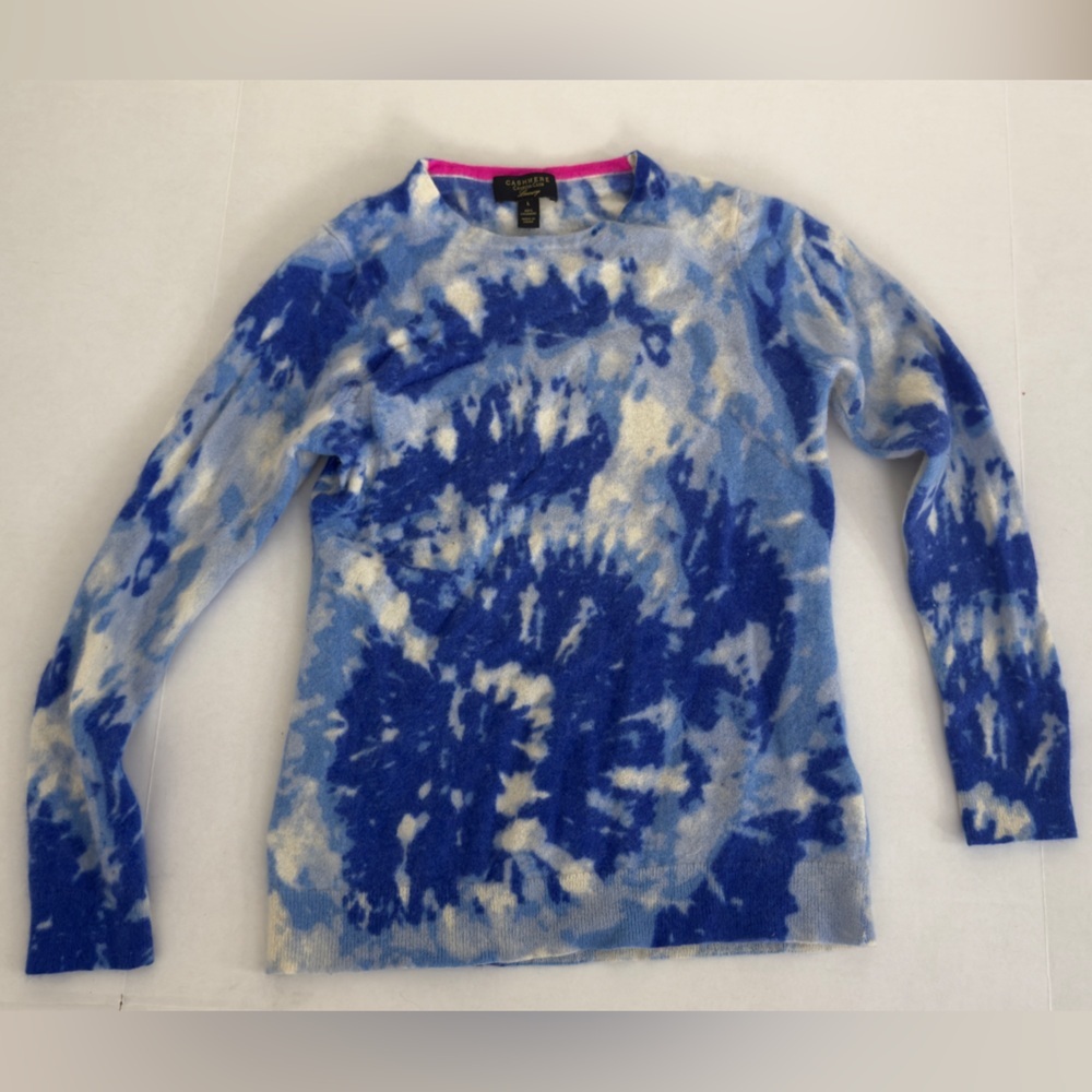 Cashmere Pullover Sweater Charter Club Woman’s Duchess Blue tie dye 100%cashmere - Picture 2 of 5